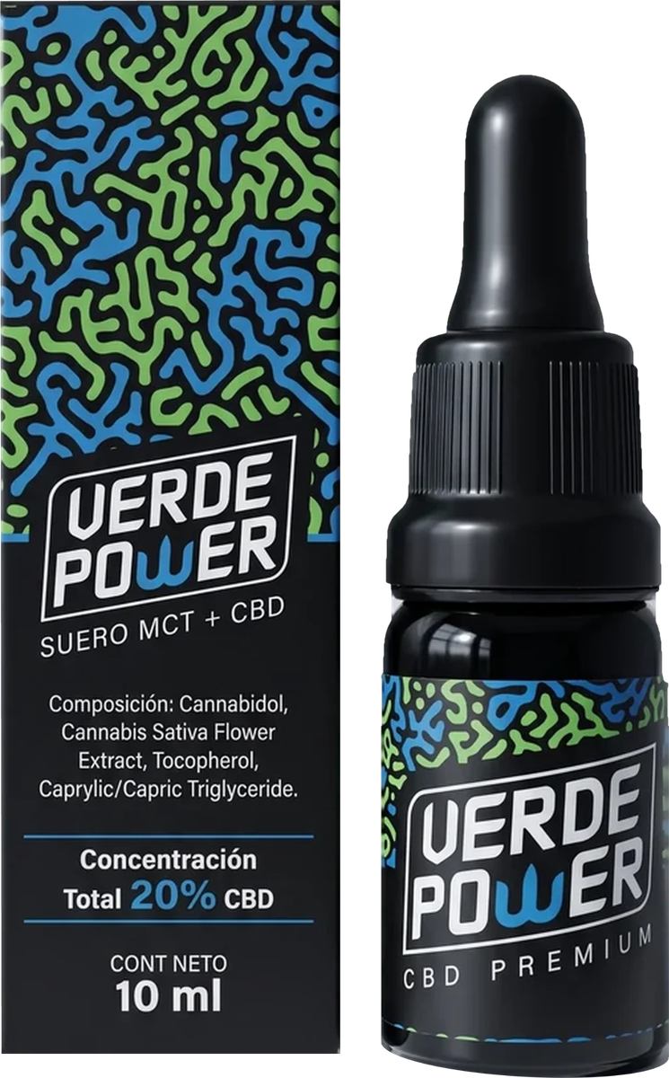 VerdePower Gotas de CBD Premium 20% de 10 ml junto a su caja