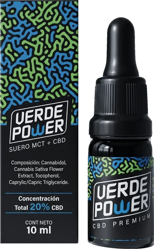 VerdePower Gotas de CBD Premium 20% de 10 ml junto a su caja